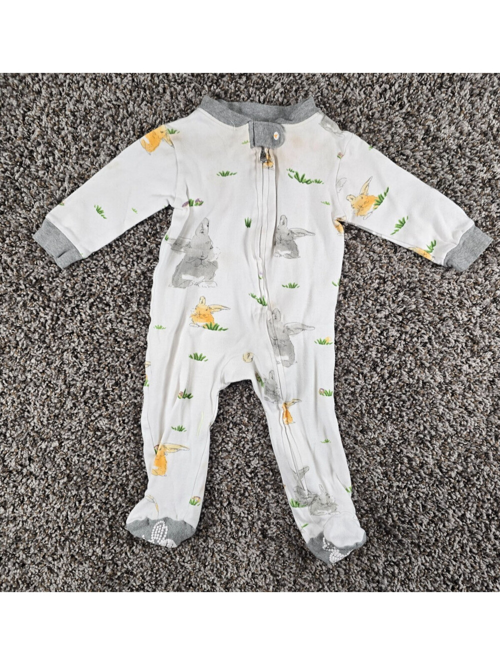 Burt's Bees Baby Organic Footed Coverall gray and yellow bunny Sz 3-6M
